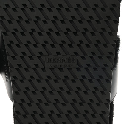 Hermes Calfskin Woolskin Womens Chypre Sandals 41 Black 6 of 10