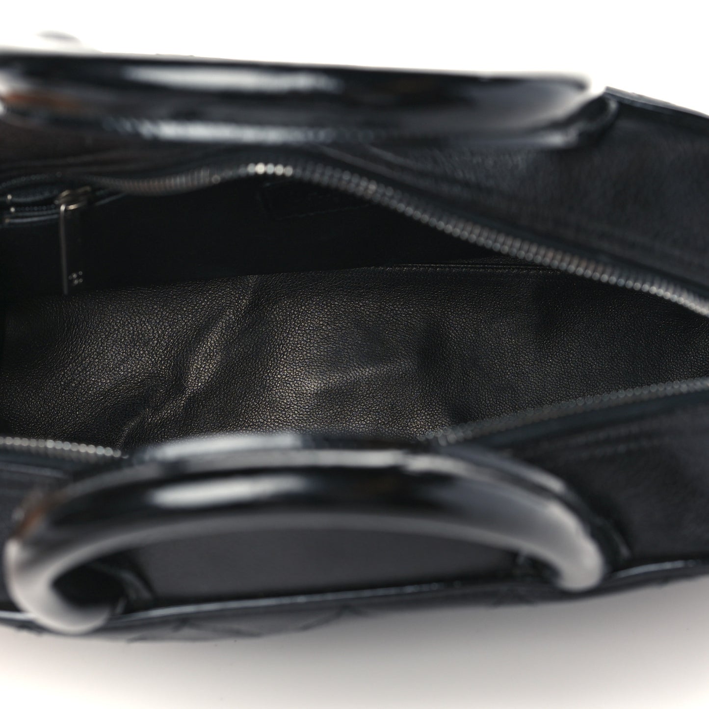 Calfskin Patent Quilted Bowler Black