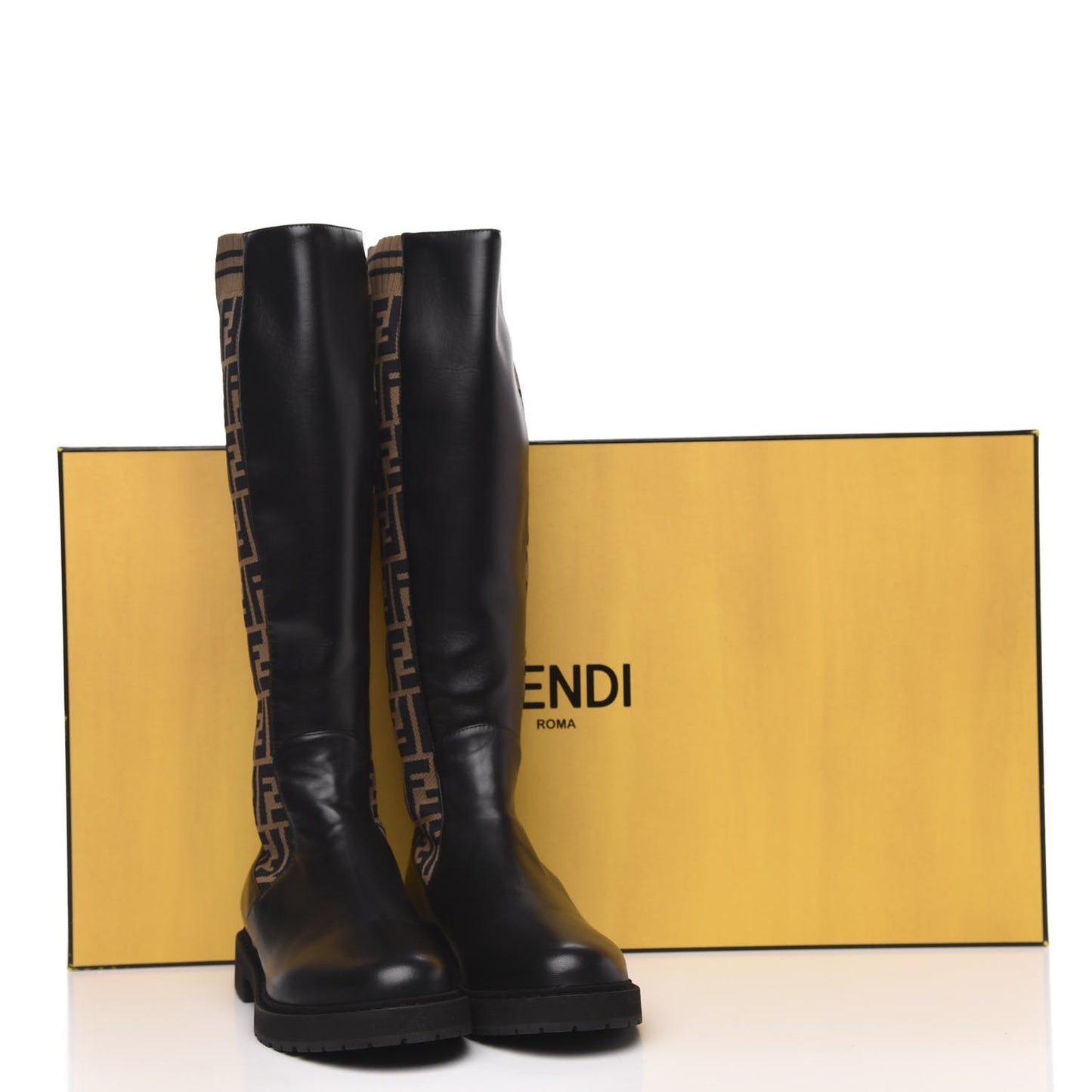 Nappa Microfiber Fabric FF Rockoko Tall Boots 38.5 Black Tobacco