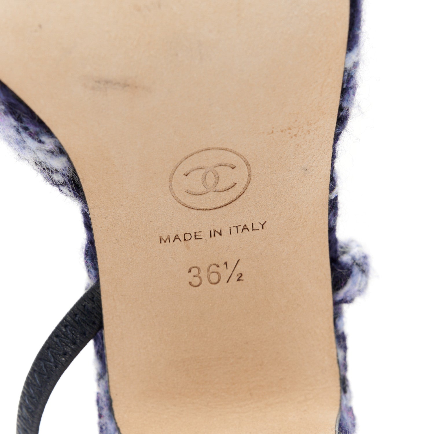 Chanel Tweed Cap Toe CC Slingback Pumps 36.5 Navy Blue Black 6 of 9