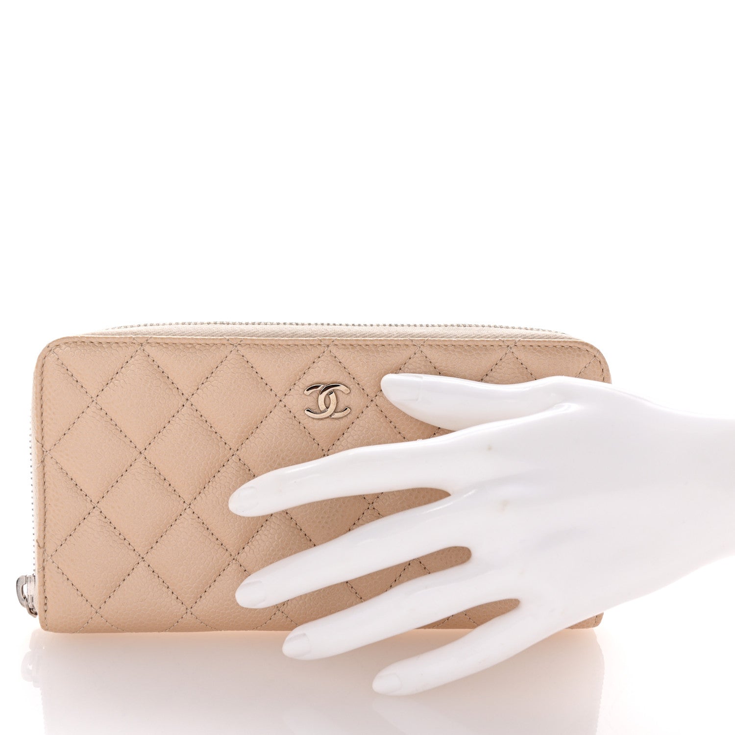 Chanel Iridescent Caviar Quilted Large Gusset Zip Around Wallet Beige 2 of 11