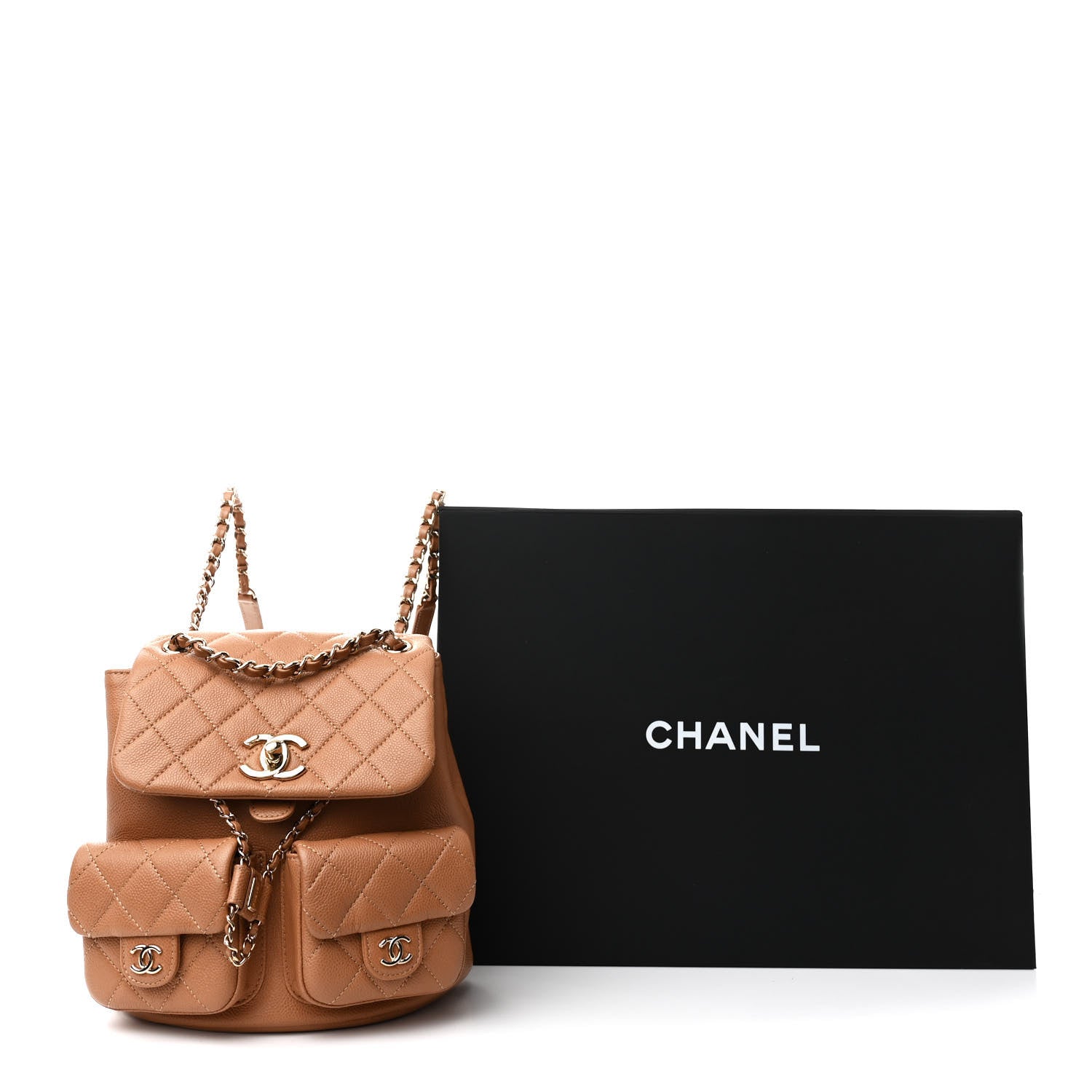 Chanel Shiny Caviar Quilted Small Duma Pockets Drawstring Backpack Dark Beige 12 of 12