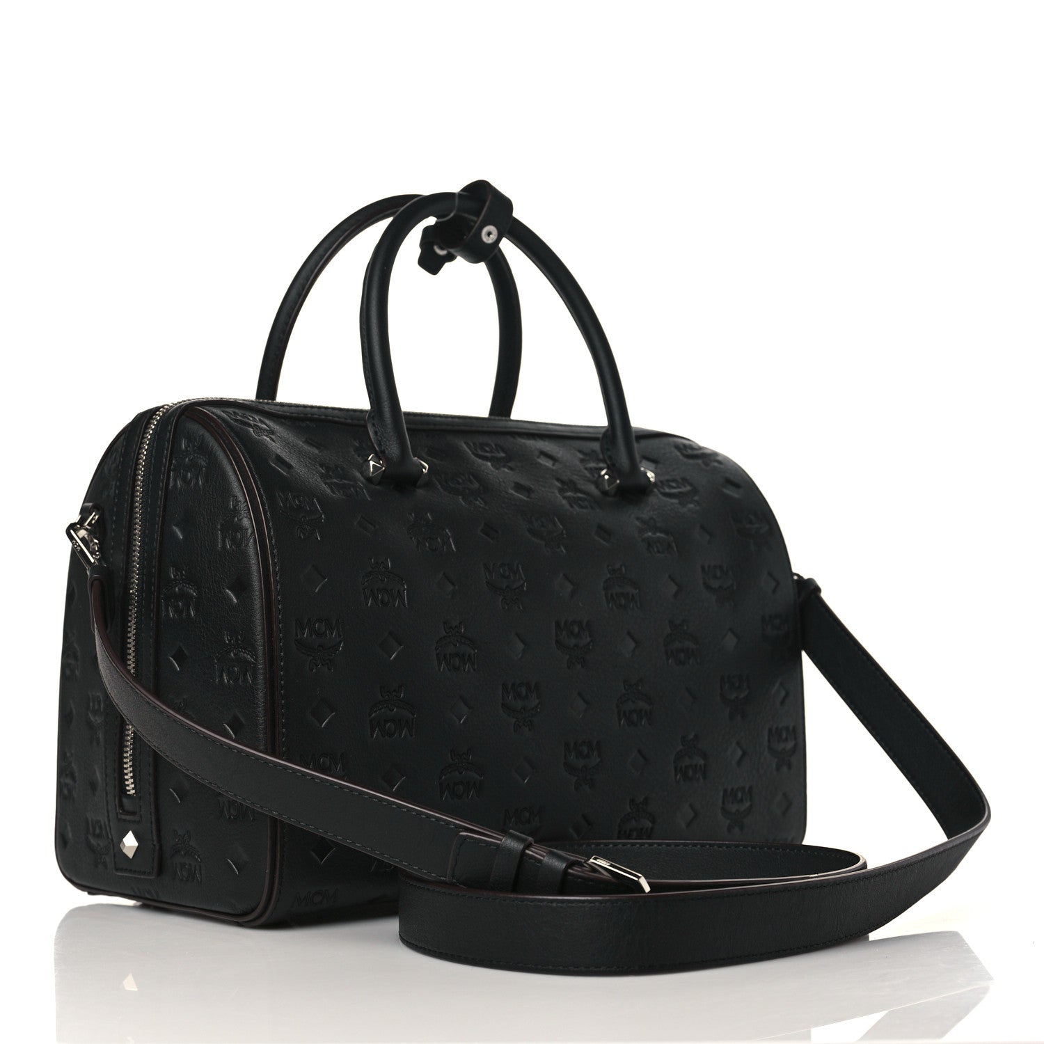 MCM Calfskin Ottomar Monogram Essential Boston Bag Black 3 of 9