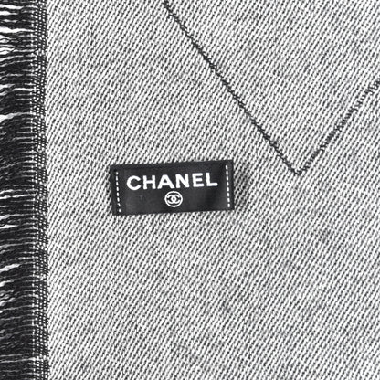 Chanel Cashmere Silk Quilted CC Logo Stole Black White 4 of 4