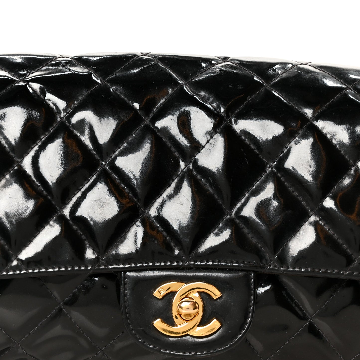 Patent Quilted Double Sided Shoulder Flap Bag Black