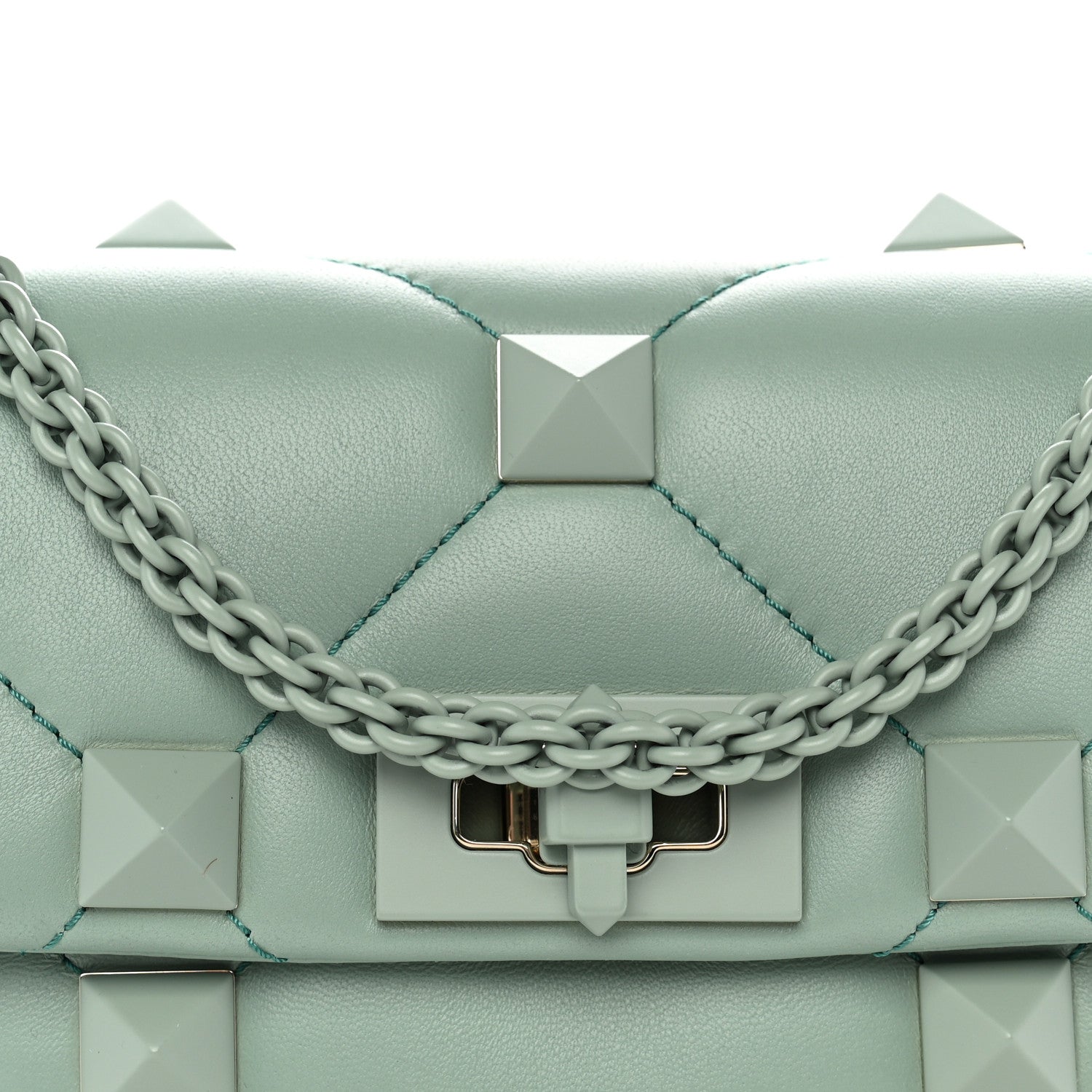 Valentino Garavani Nappa Enamel Monochrome Medium Roman Stud Shoulder Bag Morning Dew 7 of 9