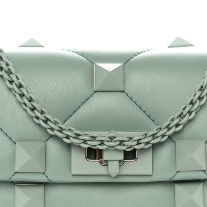 Valentino Garavani Nappa Enamel Monochrome Medium Roman Stud Shoulder Bag Morning Dew 7 of 9