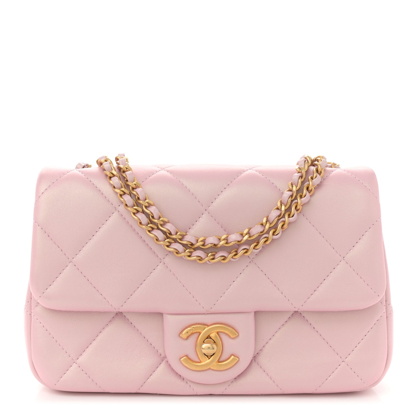 Pearly Lambskin Quilted Pearl Small Flap Pink