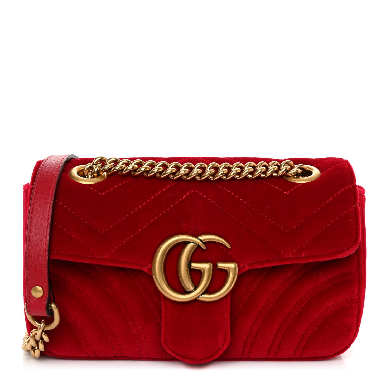 Velvet Matelasse Small GG Marmont Shoulder Bag Hibiscus Red
