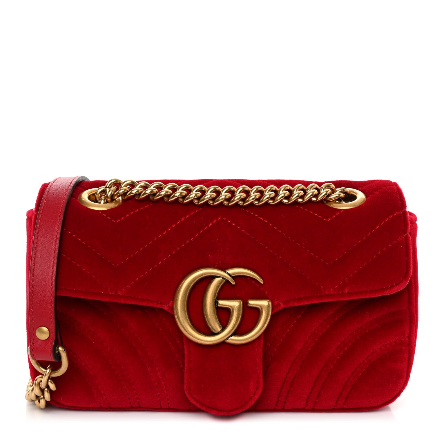 Gucci Velvet Matelasse Small GG Marmont Shoulder Bag Hibiscus Red 1 of 10