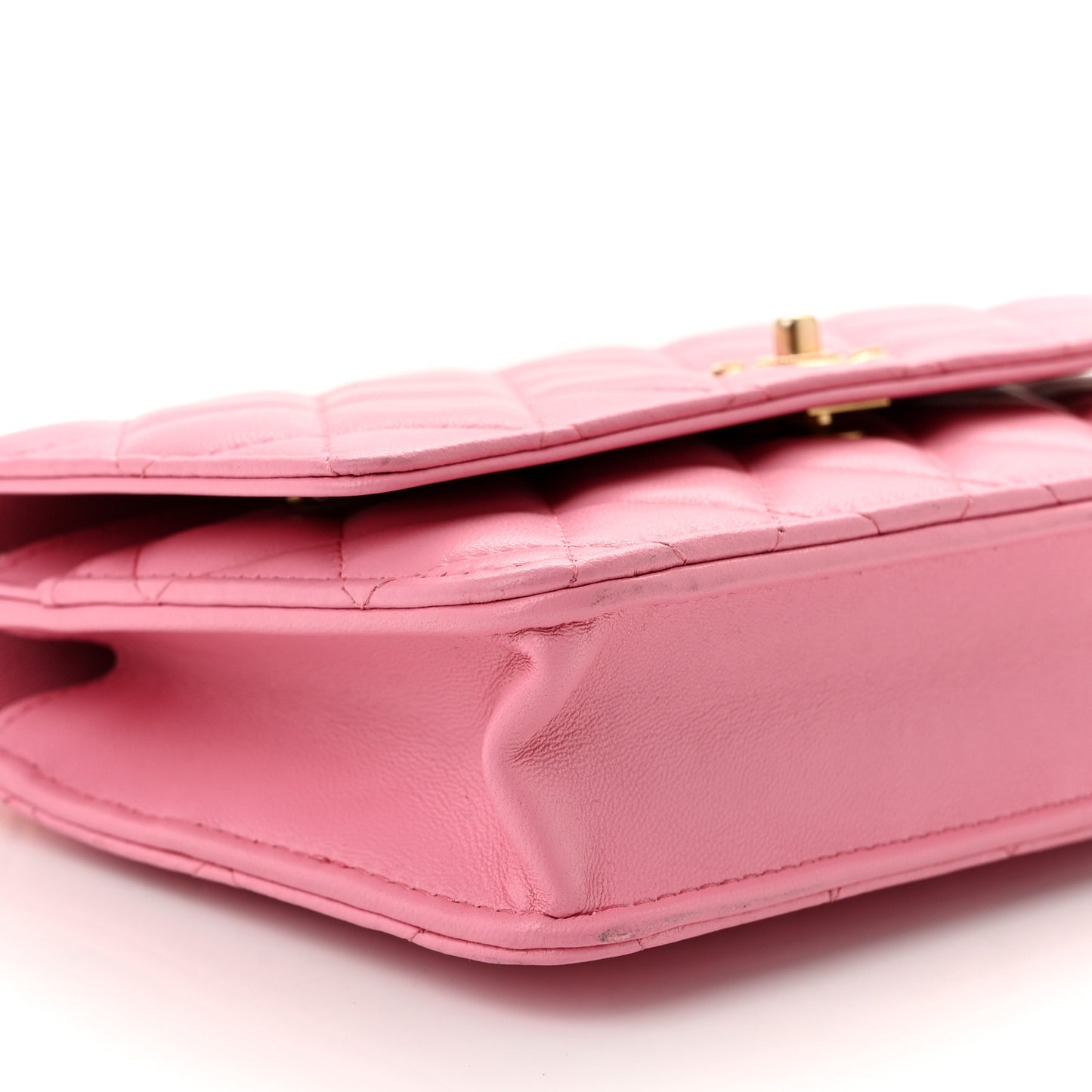 Lambskin Quilted Multicolor Top Handle Wallet On Chain WOC Light Pink