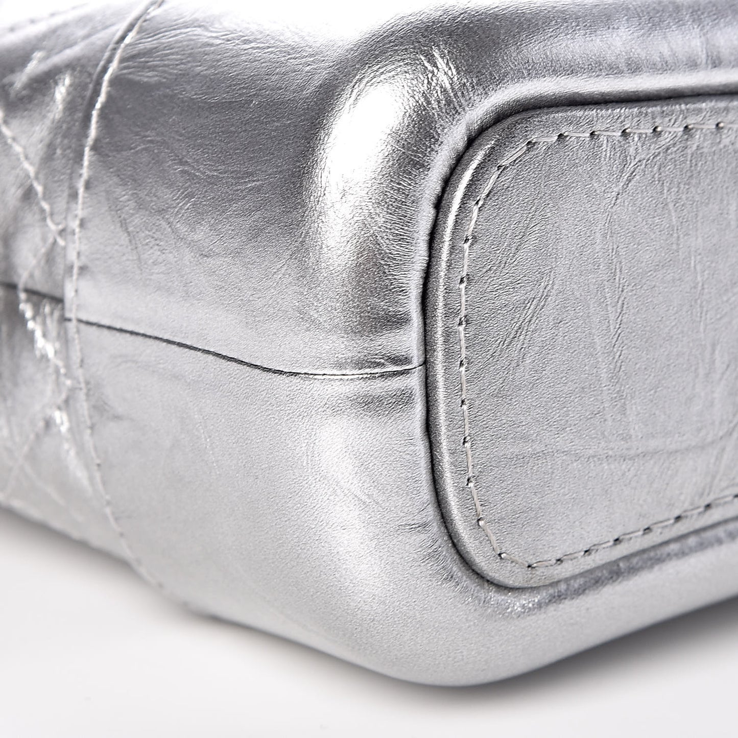 Metallic Aged Calfskin Quilted Small Gabrielle Hobo Silver