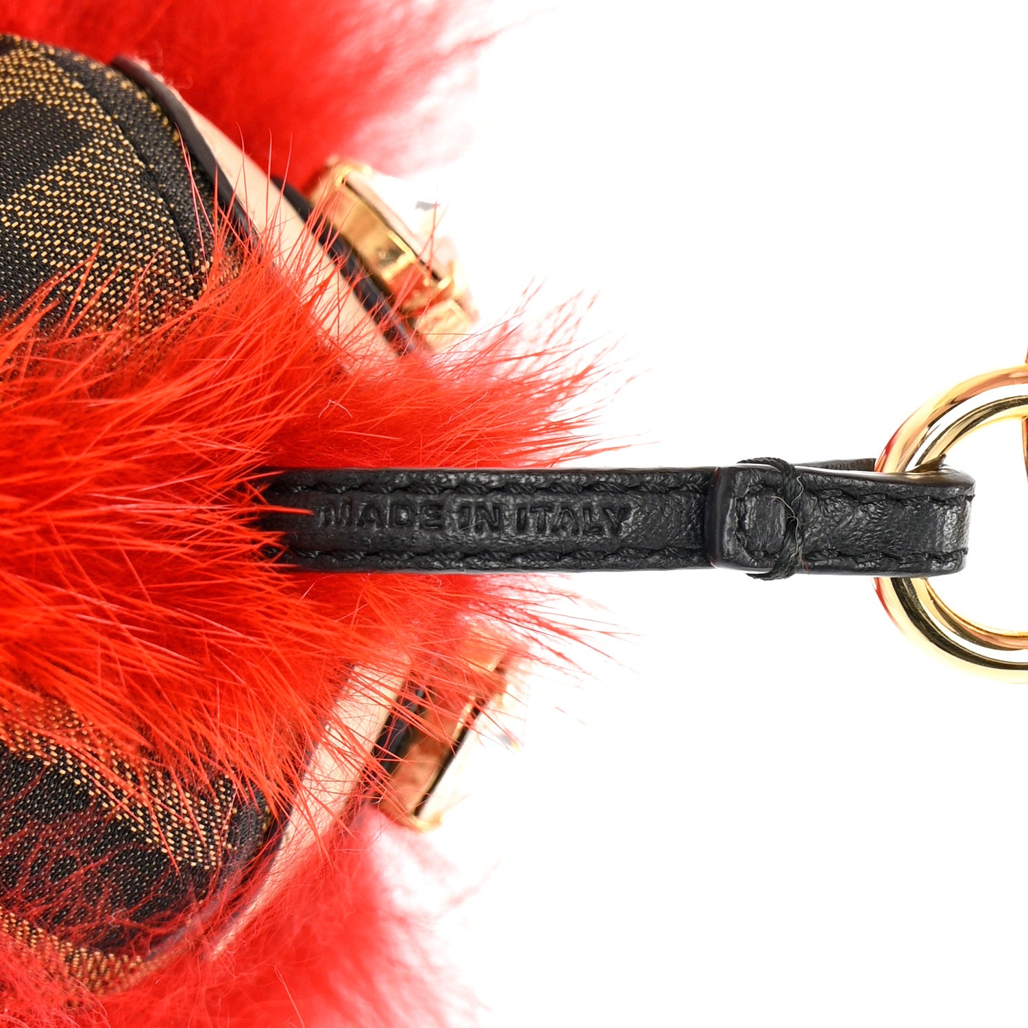 Fendi Fox Fur Nappa Zucca Zucchino F is Fendi Space Monkey Bag Charm Tobacco Fragola 4 of 5