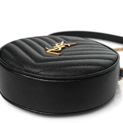 Saint Laurent Grain De Poudre Matelasse Chevron Quilted Round Vinyle Camera Bag Black 9 of 9