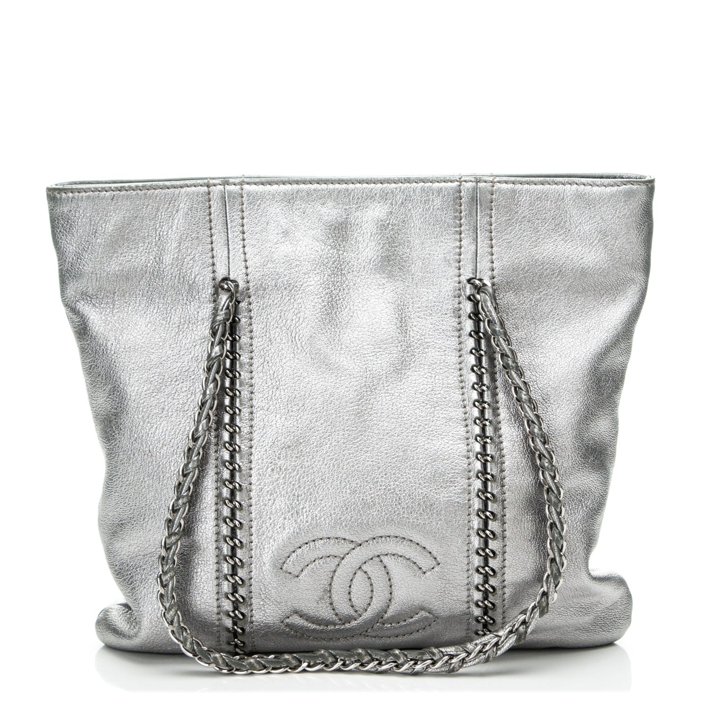 Metallic Goatskin Luxe Ligne Tote Silver