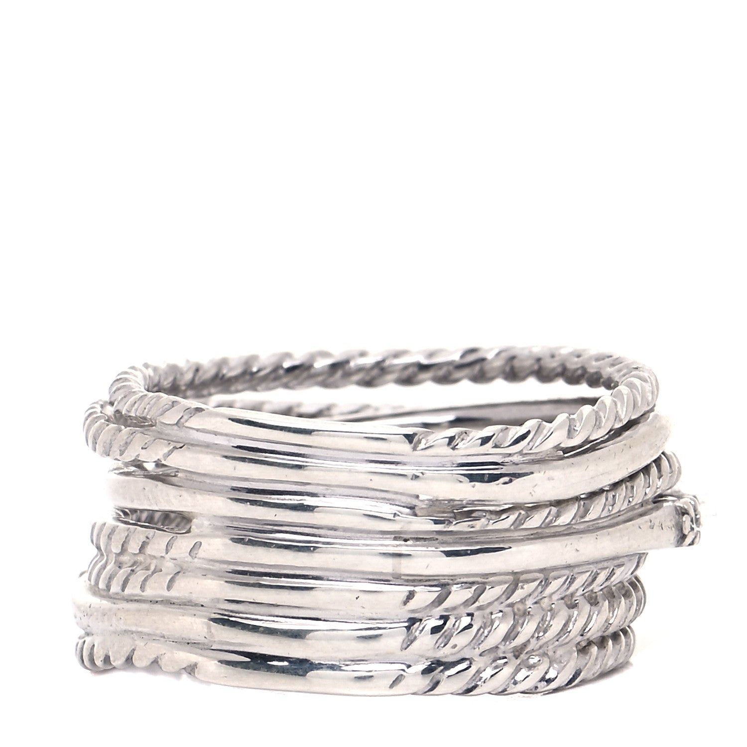 David Yurman Sterling Silver Diamond 11mm Wide Crossover Cable Ring 51 5.75 3 of 4