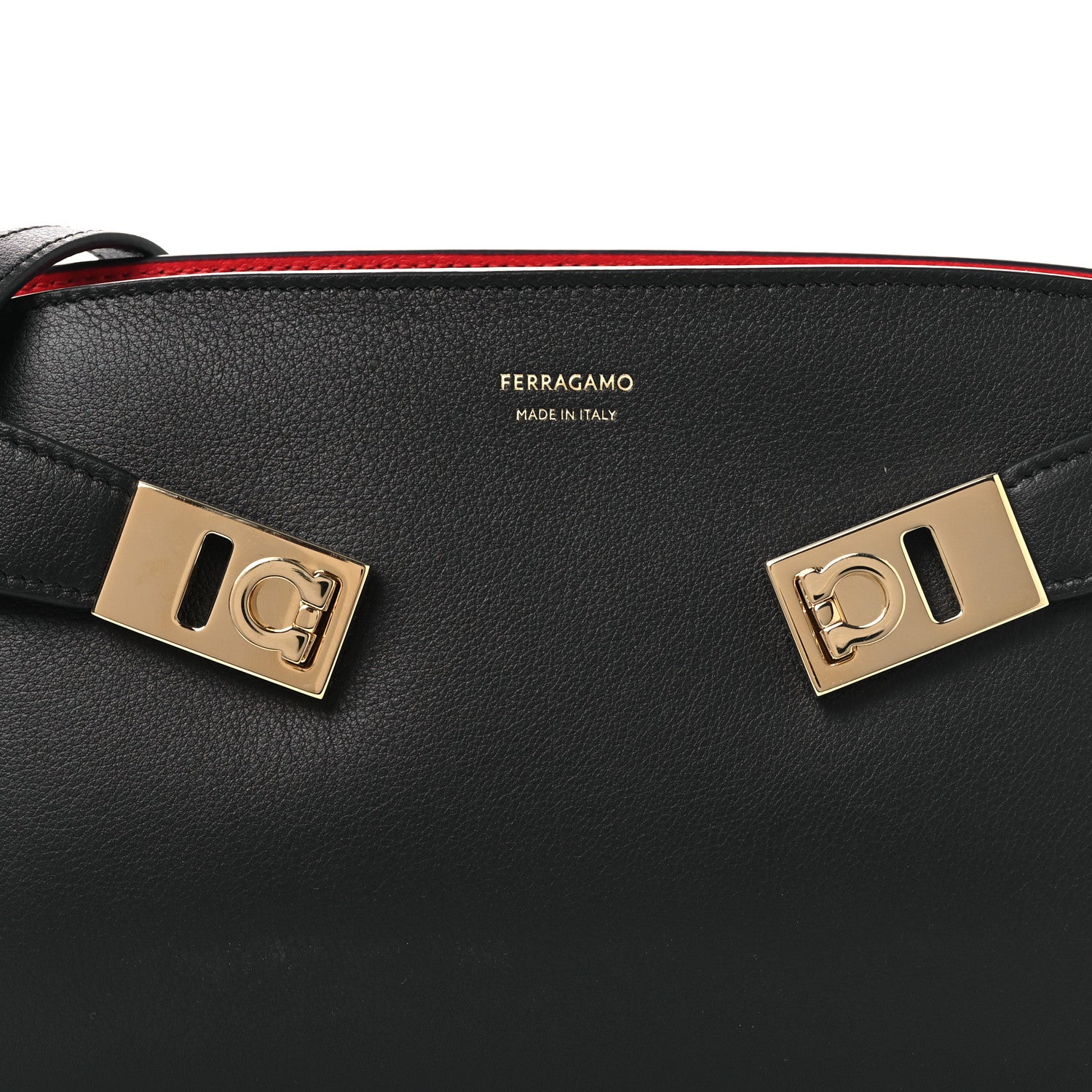 Salvatore Ferragamo Calfskin Mini E/W Hug Crossbody Bag Black Flame Red 7 of 11