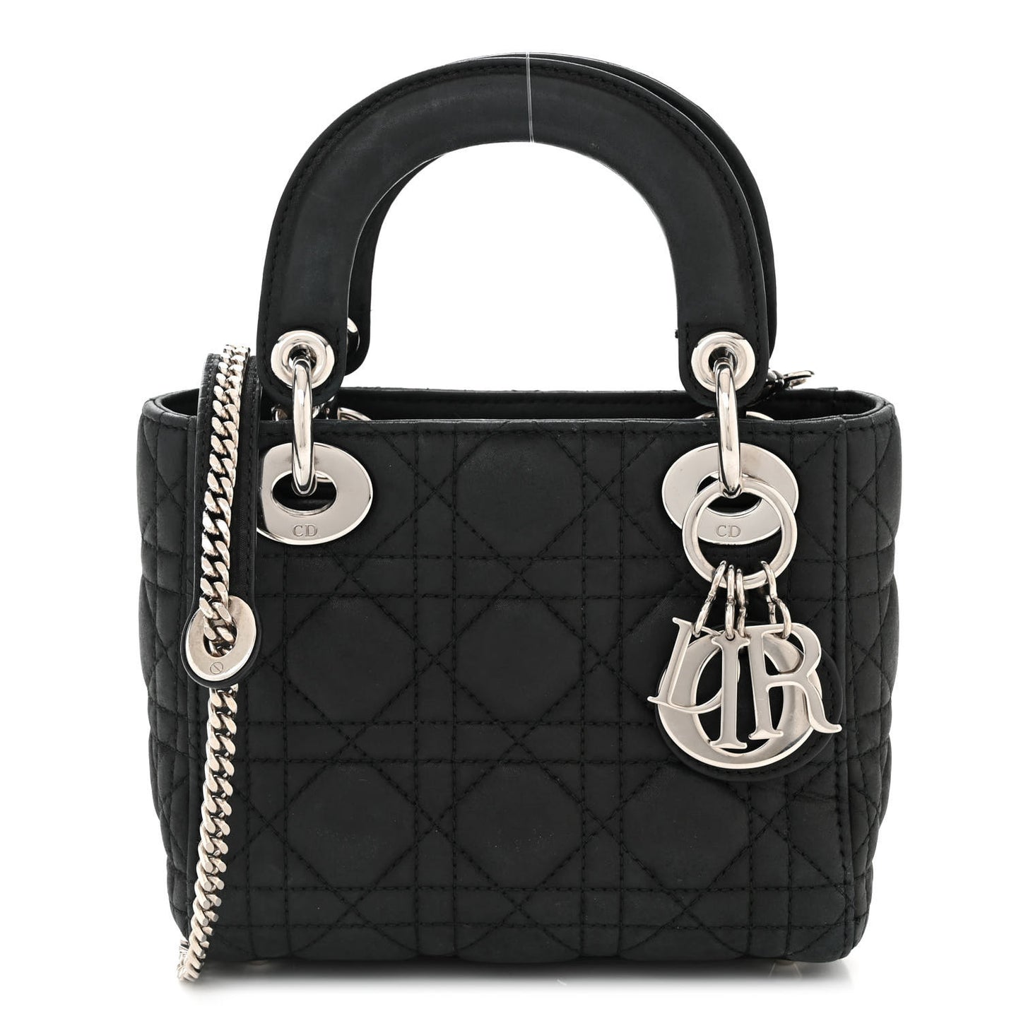 Metallic Calfskin Cannage Mini Lady Dior Black