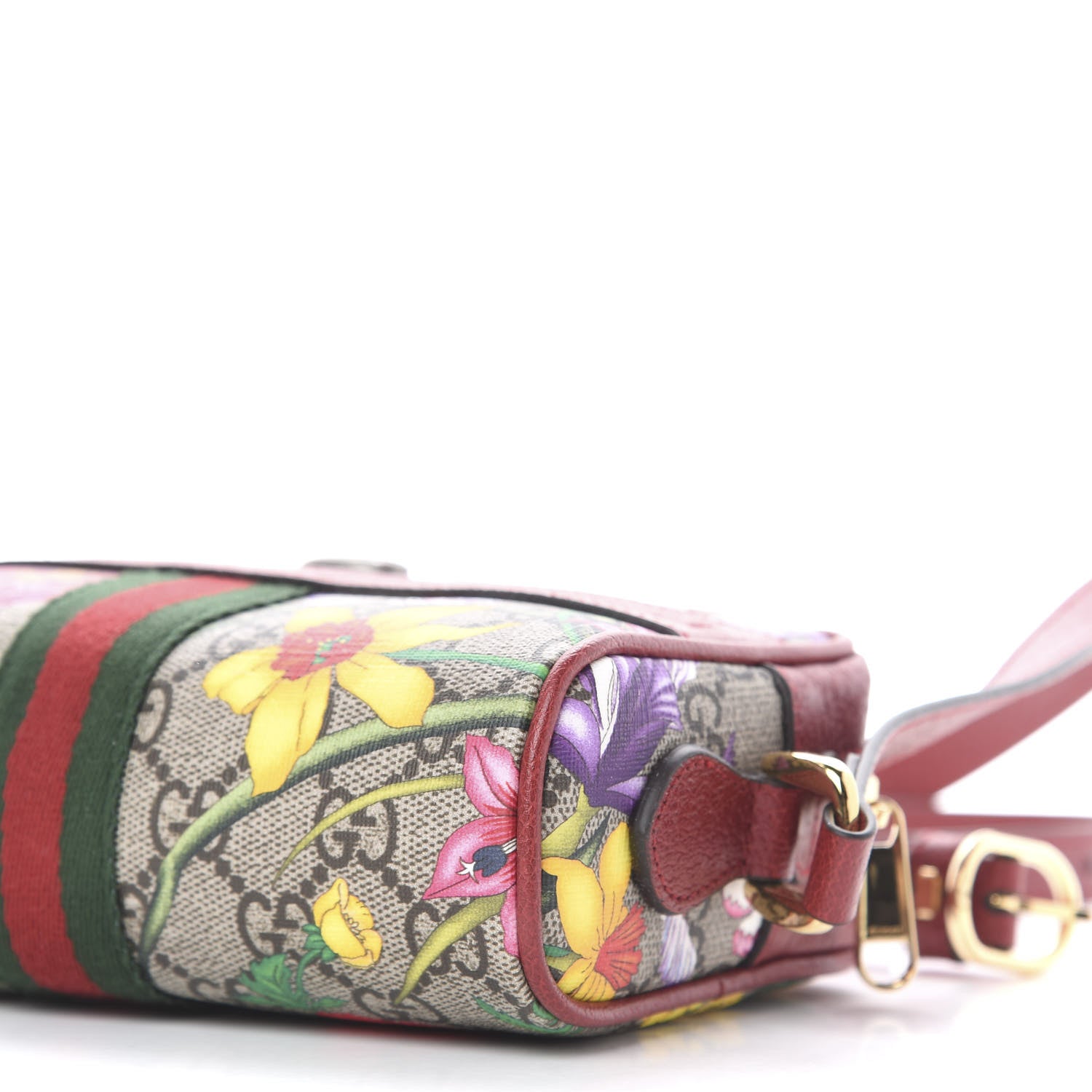 Gucci GG Supreme Monogram Flora Web Mini Ophidia Shoulder Bag Red 8 of 10