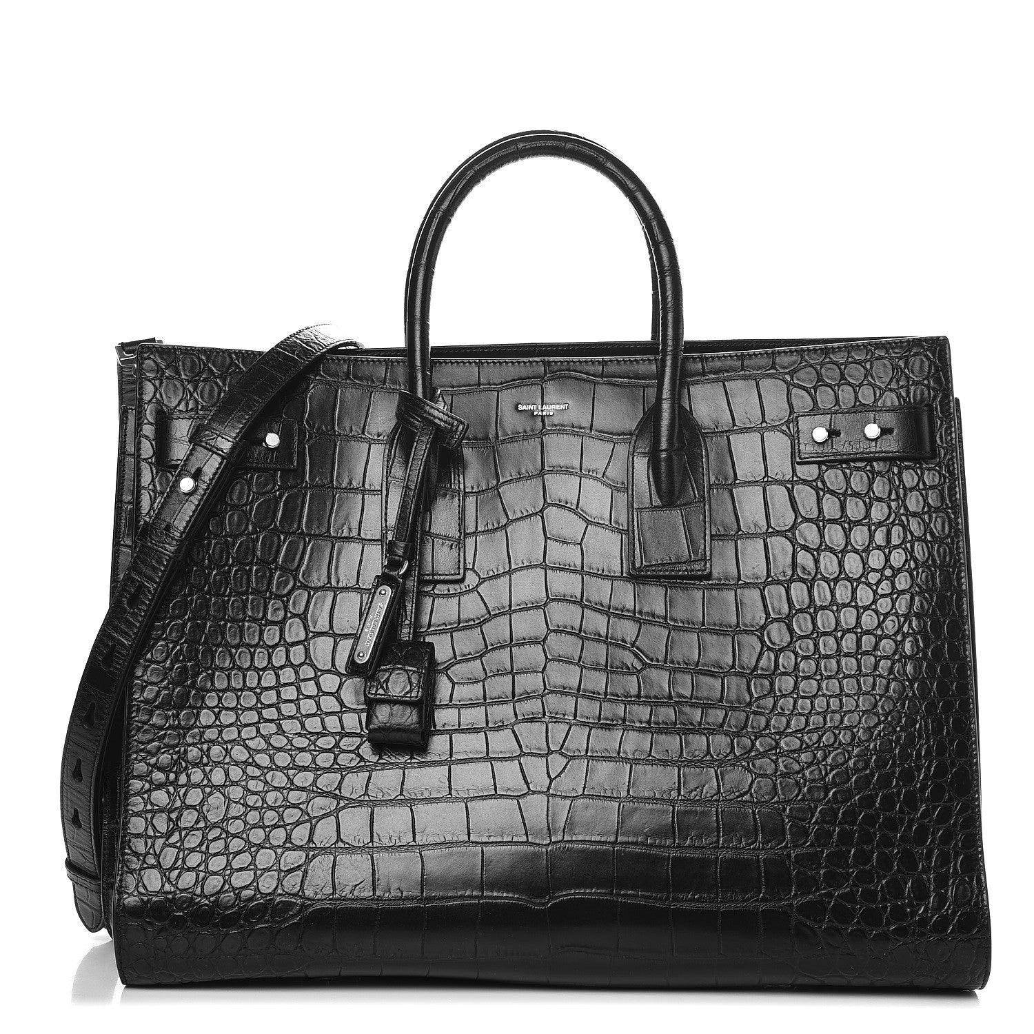 Saint Laurent Calfskin Crocodile Embossed Large Souple Sac De Jour Black 1 of 8