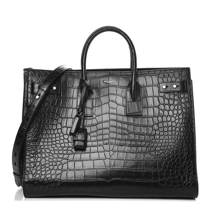 Saint Laurent Calfskin Crocodile Embossed Large Souple Sac De Jour Black 1 of 8