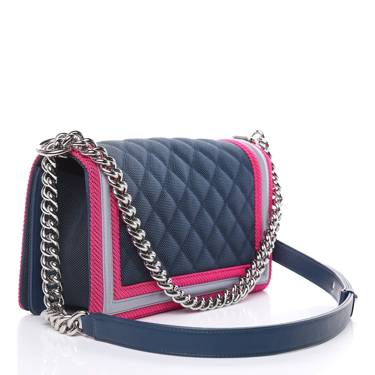 Chanel Canvas Quilted Medium Fluo Boy Flap Dark Navy Fuchsia Grey 3 of 10