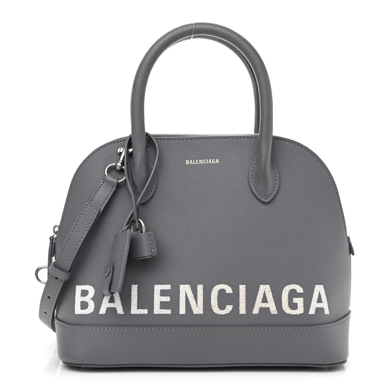 Balenciaga Signature Grained Calfskin Logo S Ville Top Handle Bag Gris Perle Fonce White 1 of 9