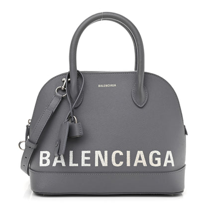 Balenciaga Signature Grained Calfskin Logo S Ville Top Handle Bag Gris Perle Fonce White 1 of 9