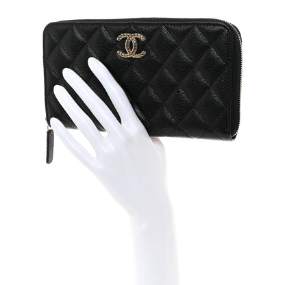 Chanel Caviar Quilted Perforated CC Long Zipped Wallet Black 2 of 9