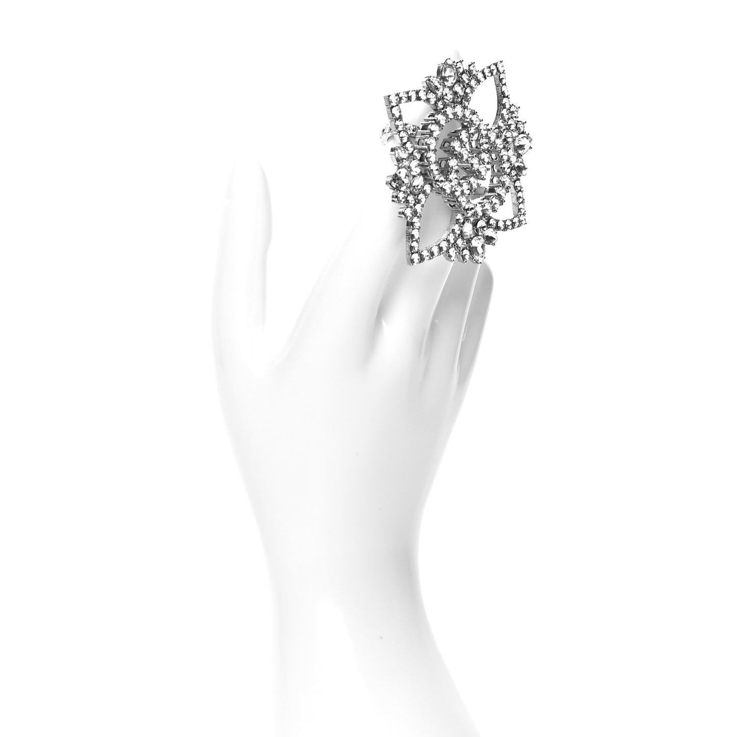Metal Crystal Double G Ring Silver