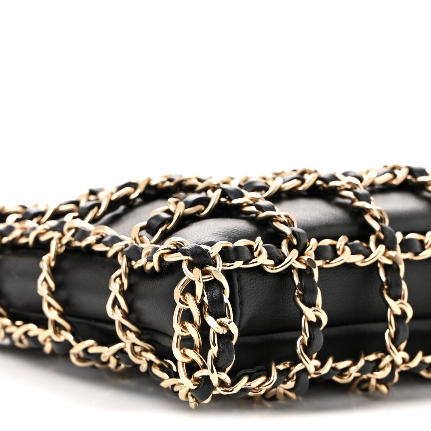 Lambskin Chain Frame Shoulder Bag Black