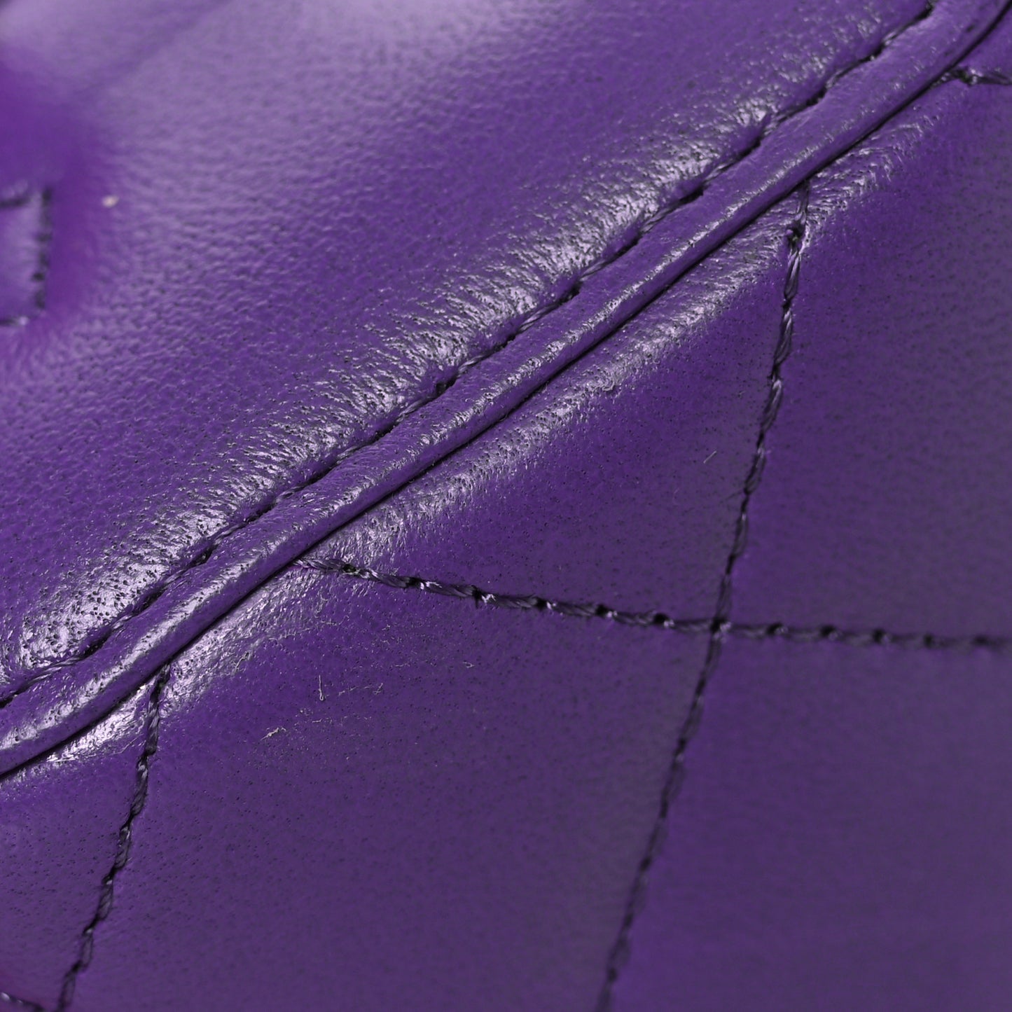 Lambskin Quilted Top Handle Mini Vanity Case With Chain Purple