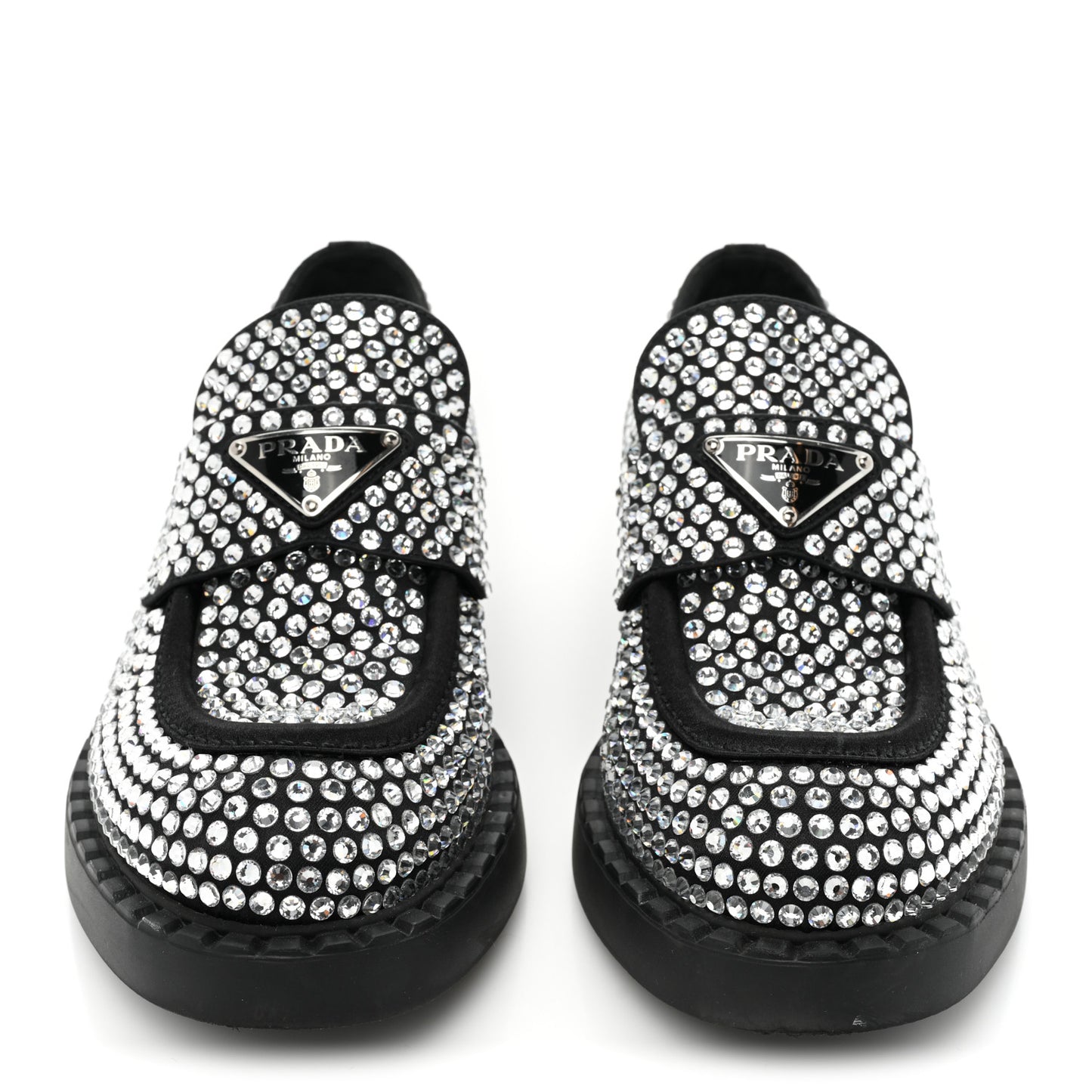 Satin Crystal Metal Triangle Logo 50mm Loafers 36 Cristal