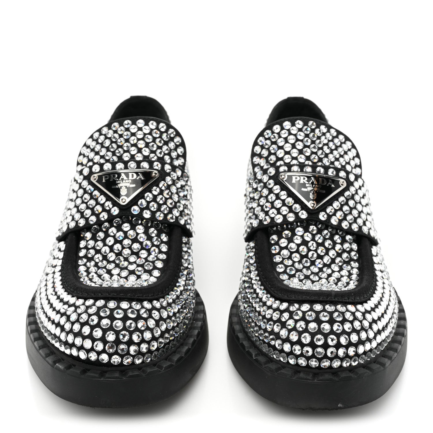 Prada Satin Crystal Metal Triangle Logo 50mm Loafers 36 Cristal 2 of 11