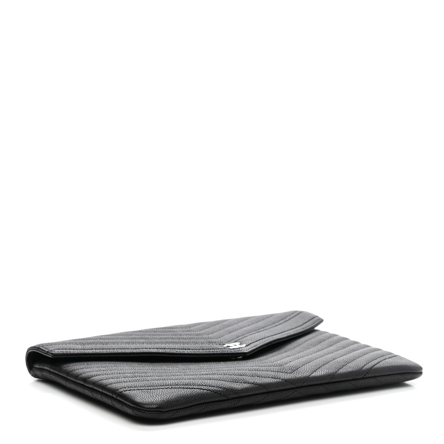 Calfskin Chevron Quilted Small Envelope Clutch Black