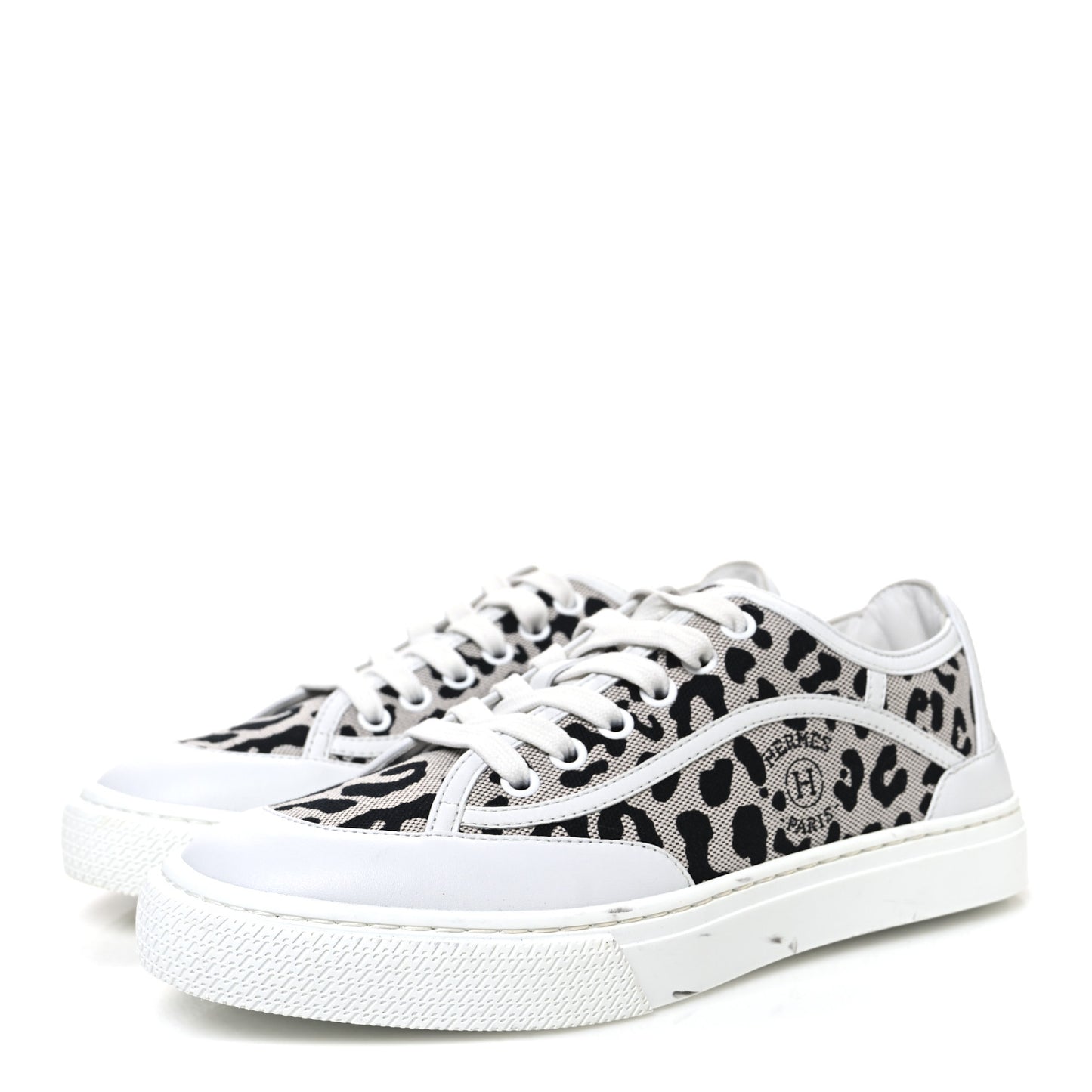 Canvas Calfskin Leopard Get Sneakers 36.5 Prunoir White
