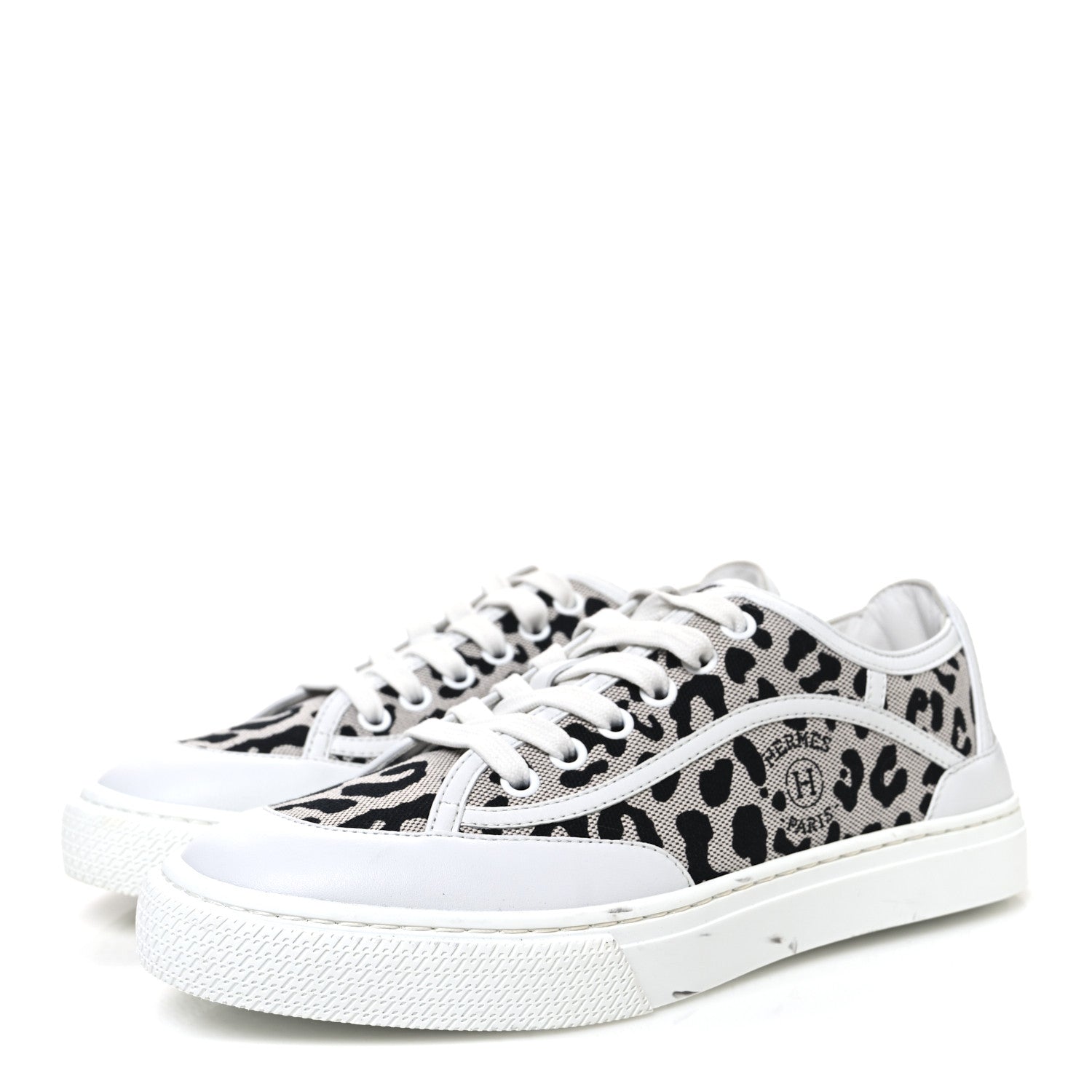 Hermes Canvas Calfskin Leopard Get Sneakers 36.5 Prunoir White 4 of 10