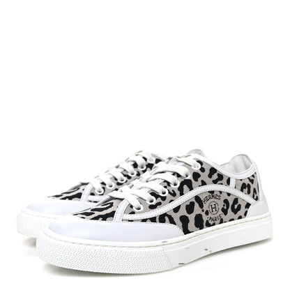 Hermes Canvas Calfskin Leopard Get Sneakers 36.5 Prunoir White 4 of 10
