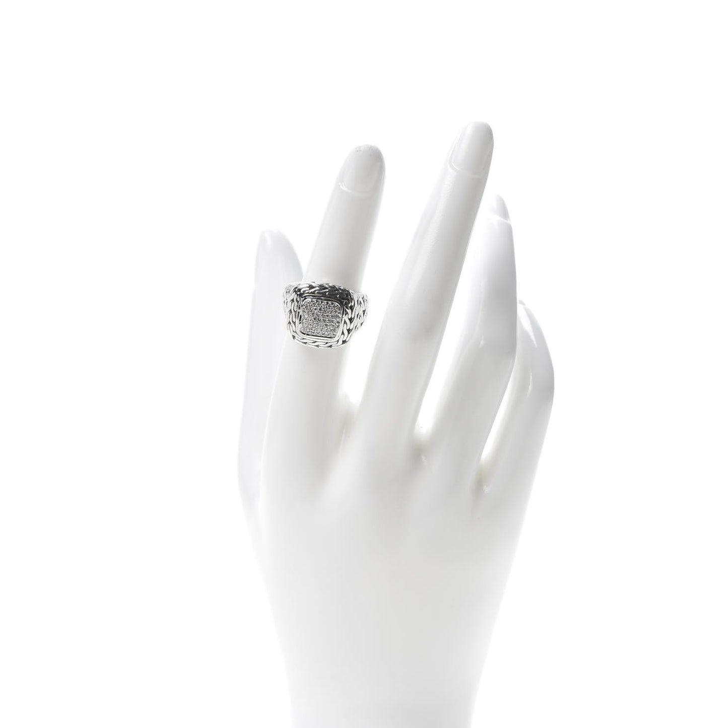 Sterling Silver 18K Yellow Gold Diamond Classic Chain Square Ring 52 6