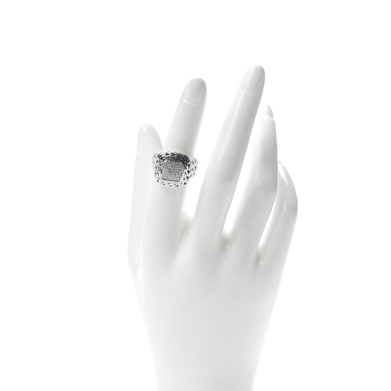 John Hardy Sterling Silver 18K Yellow Gold Diamond Classic Chain Square Ring 52 6 2 of 7