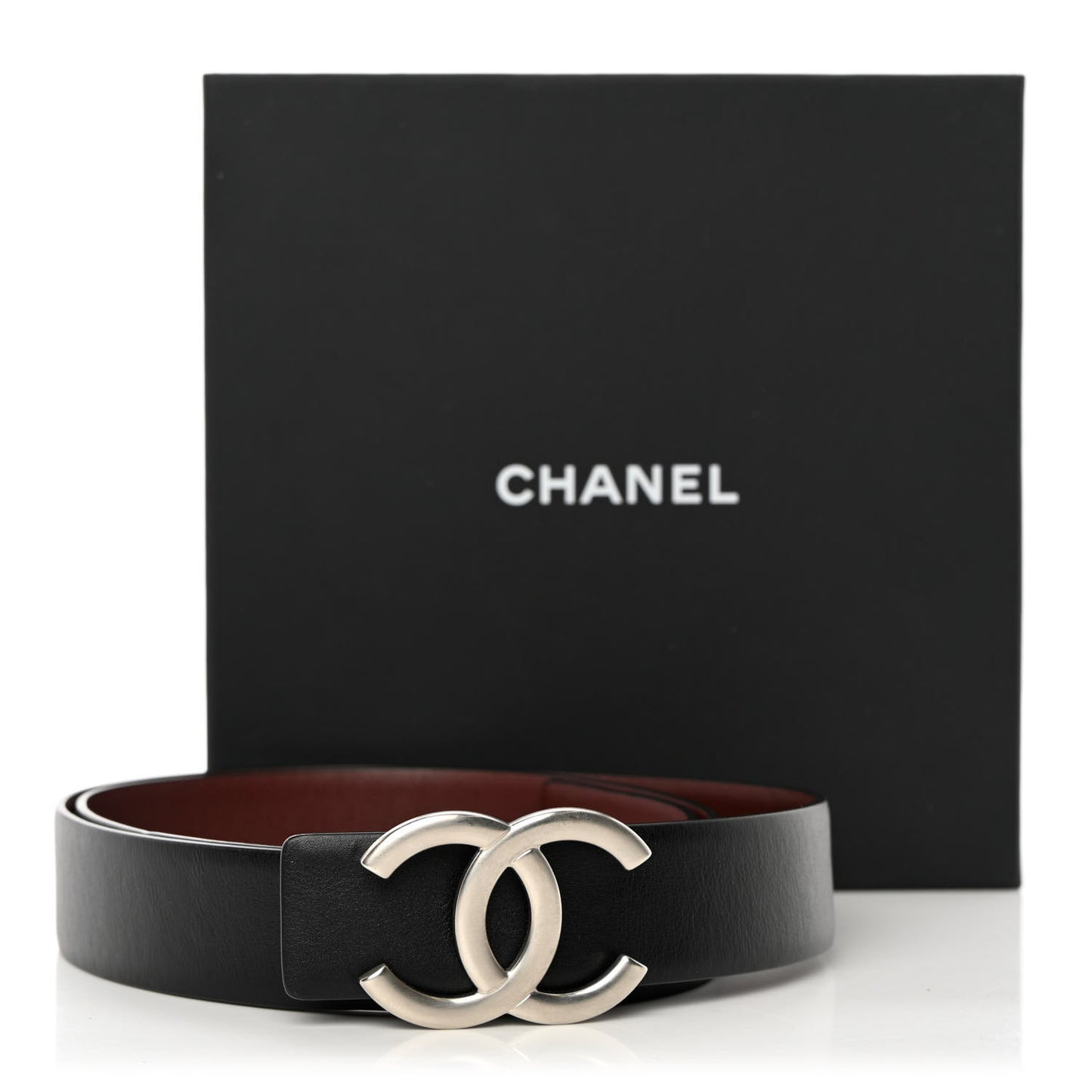 Calfskin CC Reversible Belt 95 Black Burgundy
