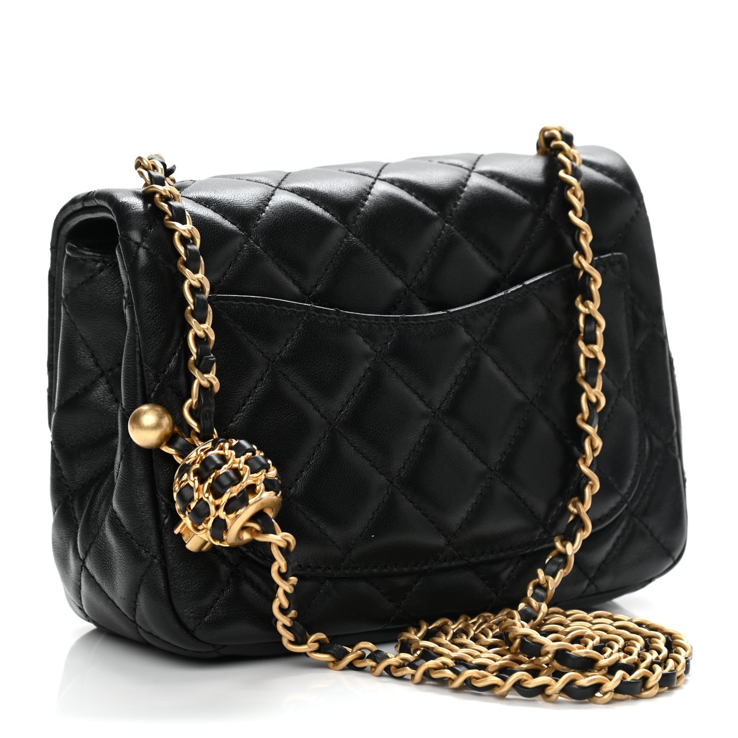 Lambskin Quilted Mini Pearl Crush Flap Black