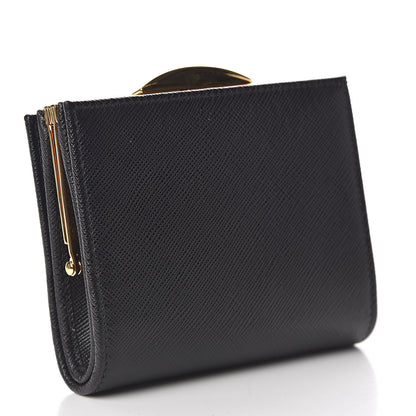 Prada Saffiano Metal Compact Pushlock Wallet Black 3 of 10