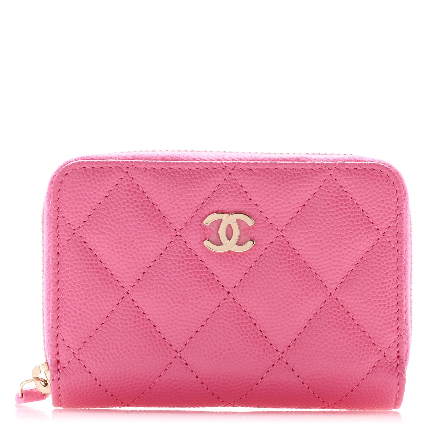 Caviar Quilted Zip Coin Purse Pink