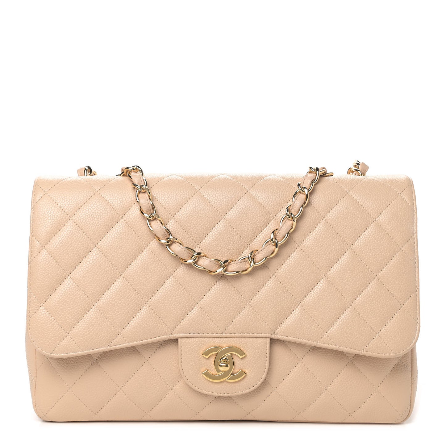 Caviar Quilted Jumbo Single Flap Beige Clair