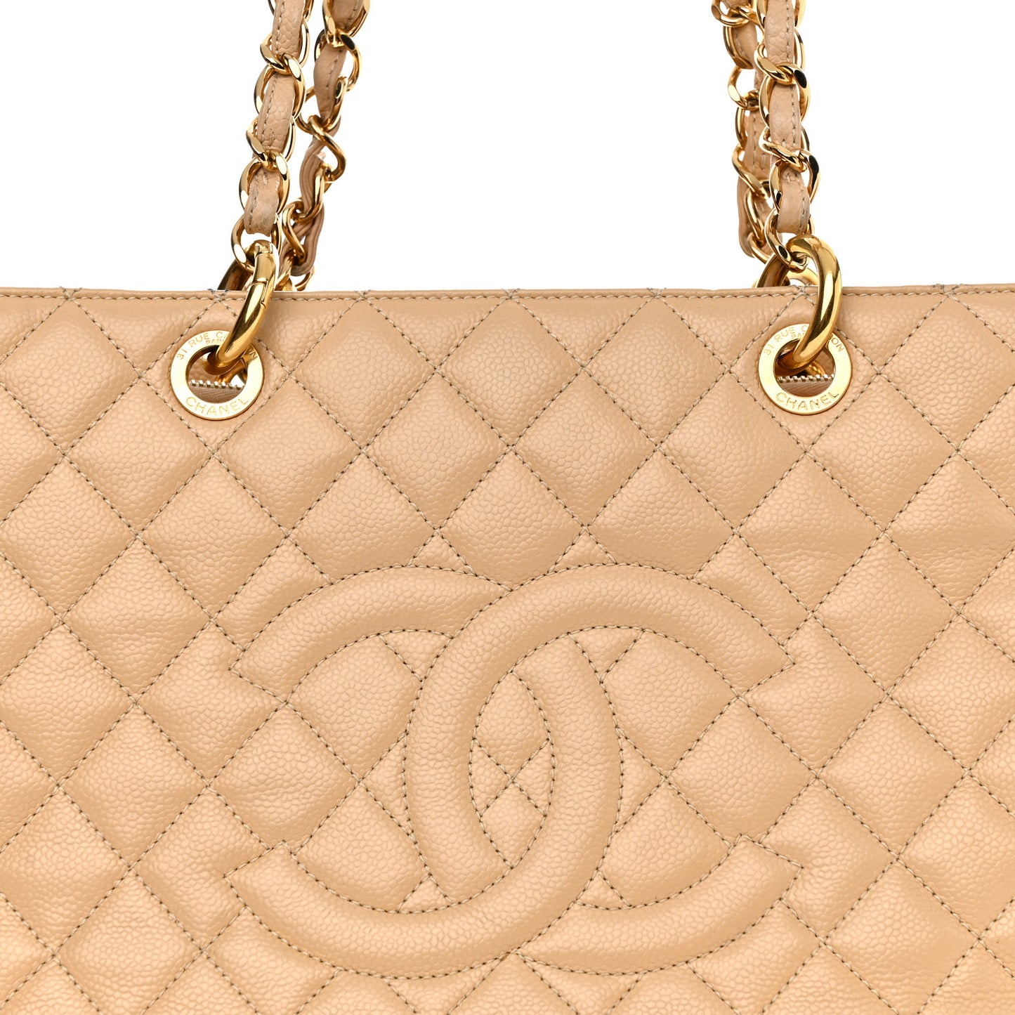 Caviar Quilted Grand Shopping Tote GST Beige Clair