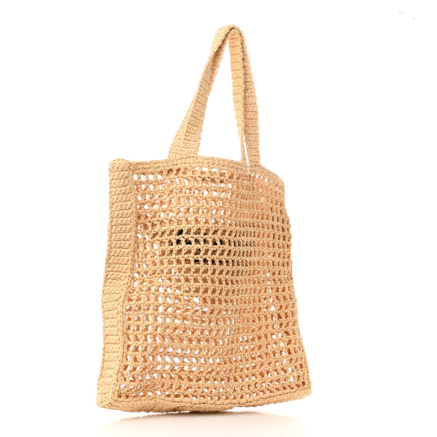 Prada Yarn Raffia Effect Crochet Logo Embroidered Tote Bag Naturale 3 of 10