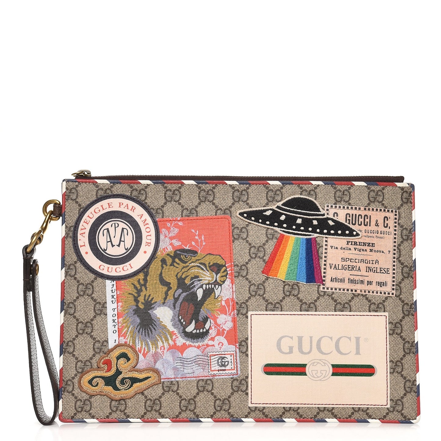 GG Supreme Monogram Courrier Documents Holder Beige New Acero