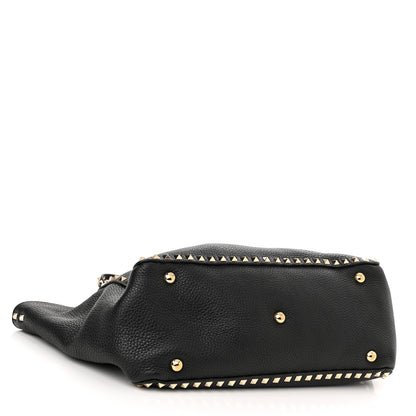 Valentino Garavani Alce Printed Calfskin Medium Rockstud Tote Black 4 of 11
