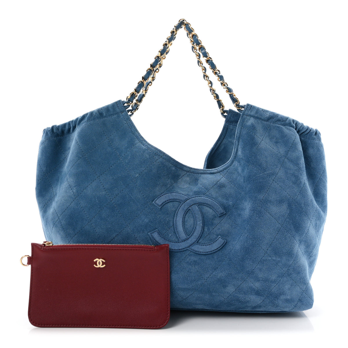 Suede Quilted Neo Cabas Small Shopping Tote Blue